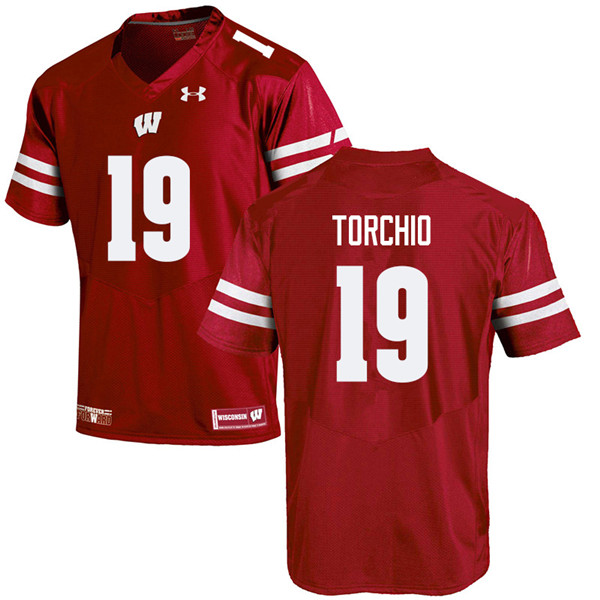 Men #19 John Torchio Wisconsin Badgers College Football Jerseys Sale-Red